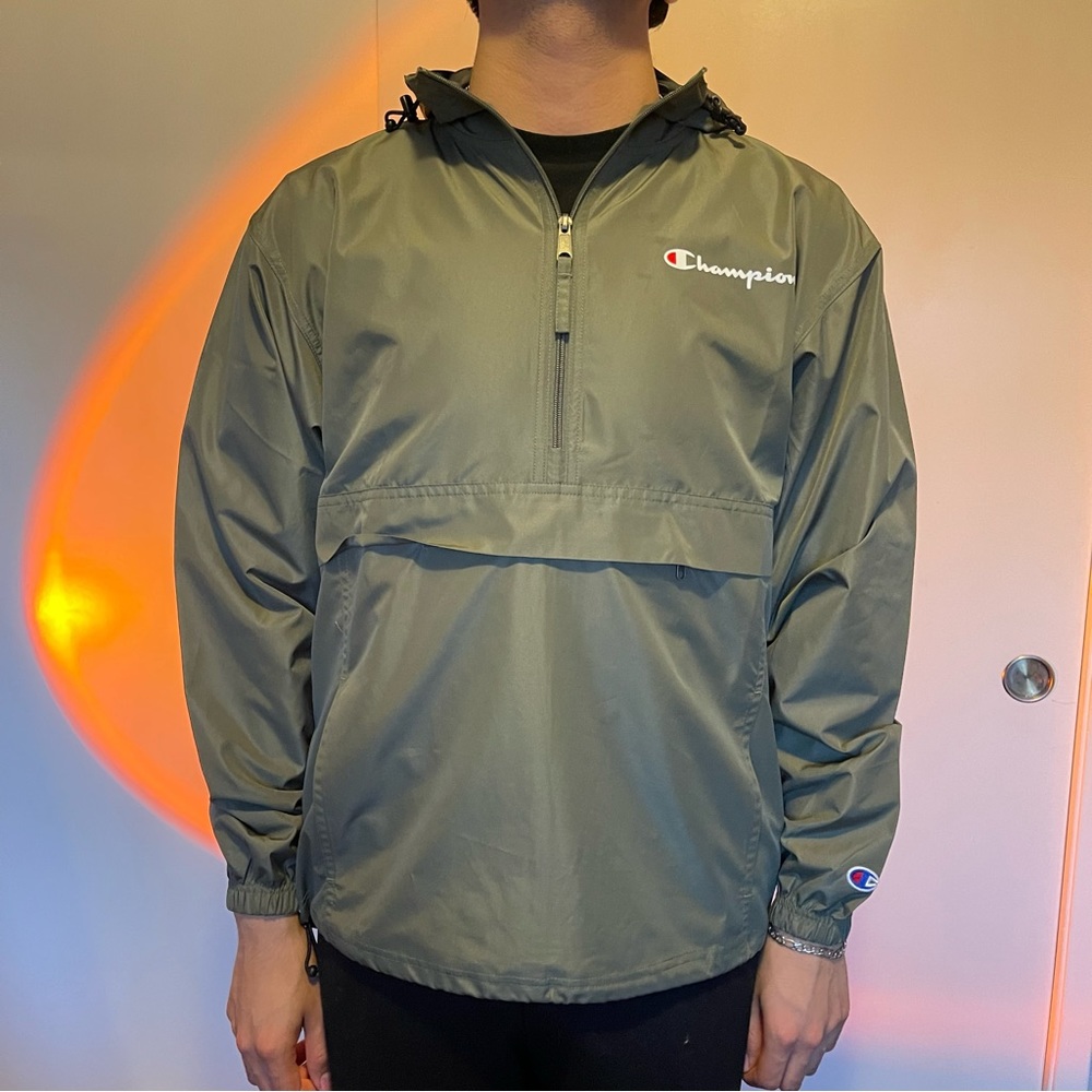 Champion Green Windbreaker Sweatshirt with Zipper